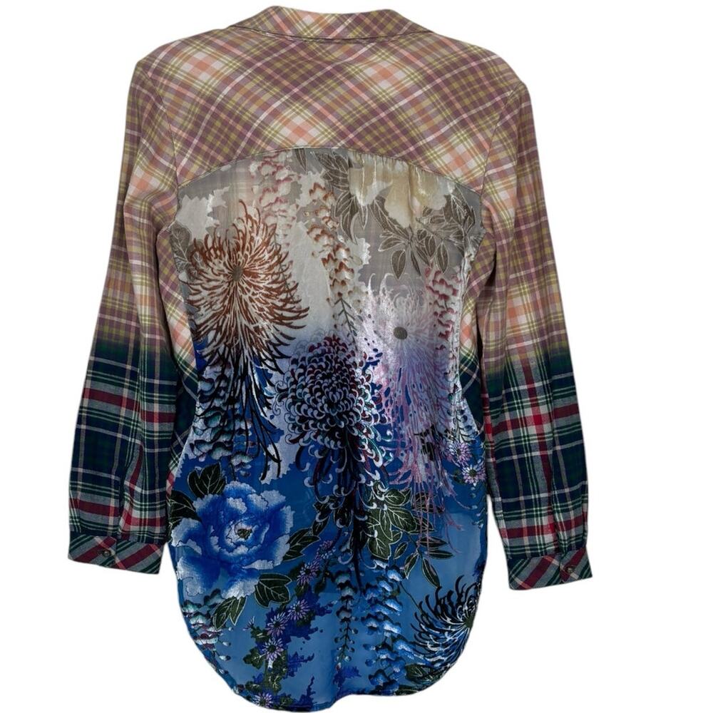 Aratta Silent Journey High Low Flannel Velvet Lace Weave Shirt Size Small